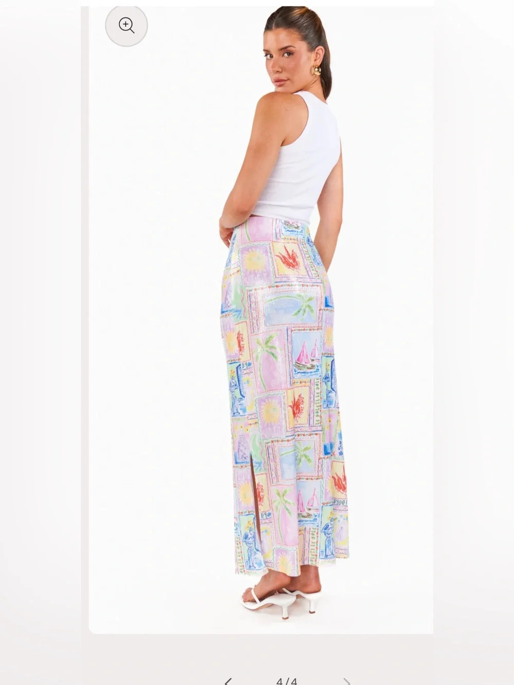 Tagged Show Me Your Mumu Sunlight Sequin Midi Skirt in the Summer Soleil print - Picture 3 of 5